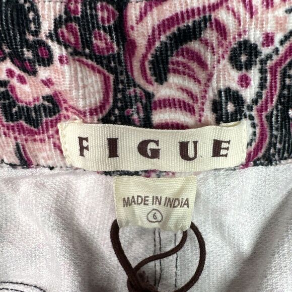 Figue Maia Corduroy Wide Leg Pants Womens Size 6 NWT Paisley Floral Pink Black - Picture 10 of 14